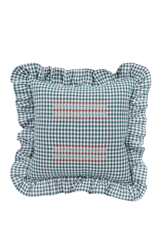 vuelitos green embroidered cushion