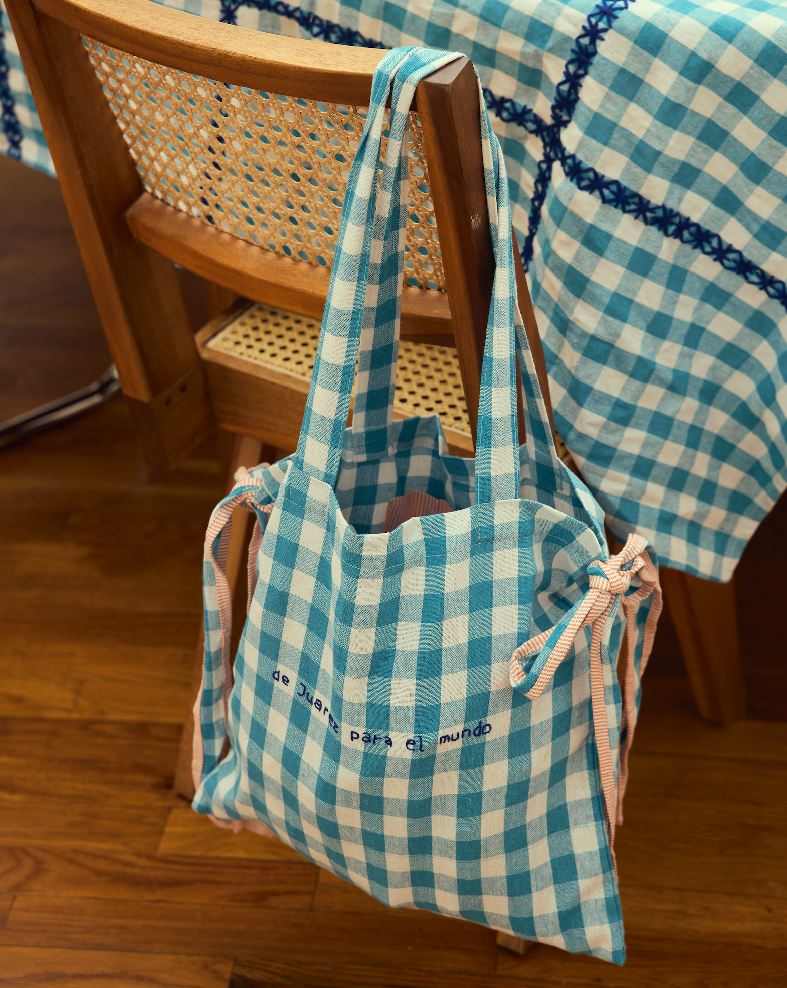 Moñita Cyan Embroidered Tote Bag